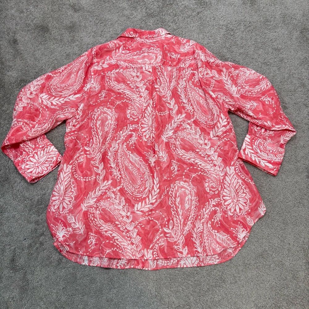 Talbots Coral Pink Paisley Linen Button Up Size 3X - Picture 5 of 9